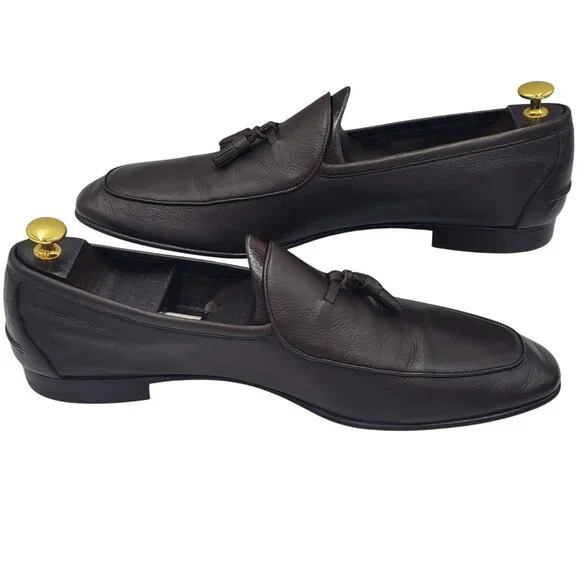 Italy Ermenegildo Zegna Men's Size 13US/12EU Brown leather tasseled loafer shoes